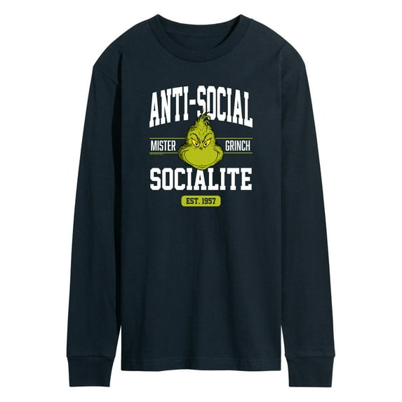 Dr. Seuss The Grinch - Christmas - Anti-Social Socialite Est. 1957 - Men's Long Sleeve T-Shirt
