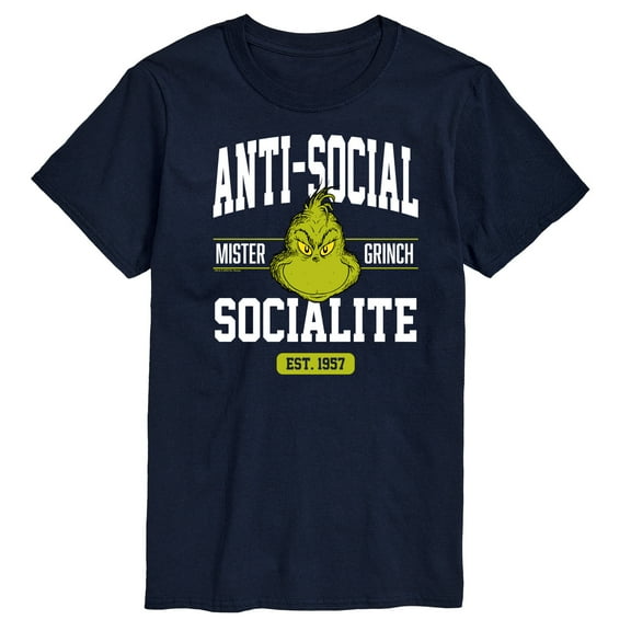 Dr. Seuss The Grinch - Christmas - Anti-Social Socialite Est. 1957 - Men's Short Sleeve Graphic T-Shirt