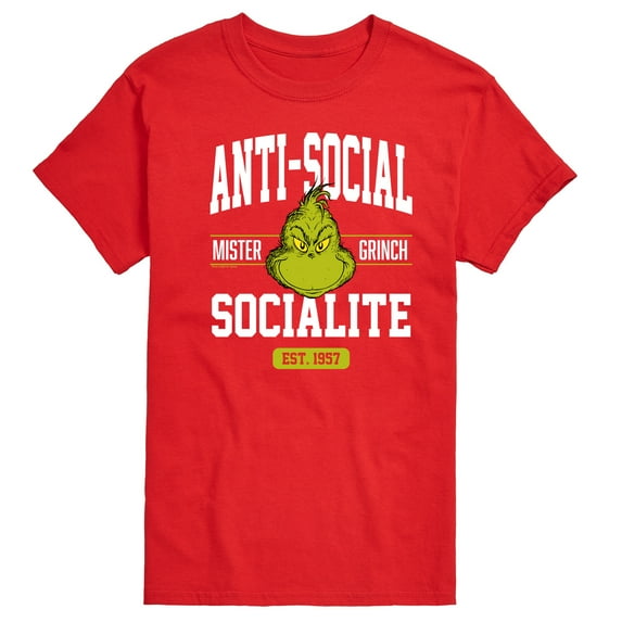 Dr. Seuss The Grinch - Christmas - Anti-Social Socialite Est. 1957 - Men's Short Sleeve Graphic T-Shirt