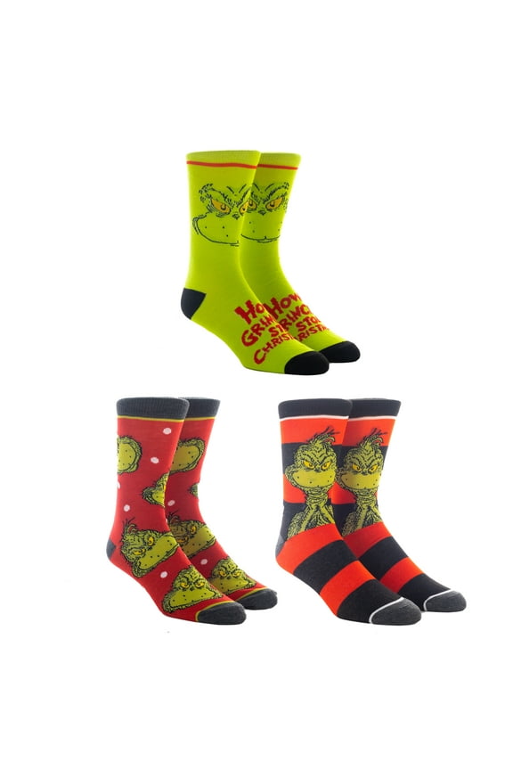Dr Seuss Grinch Christmas Crew socks Set 3-Pack