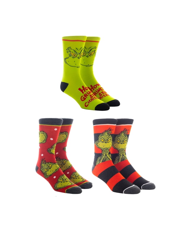 Dr Seuss Grinch Christmas Crew socks Set 3-Pack