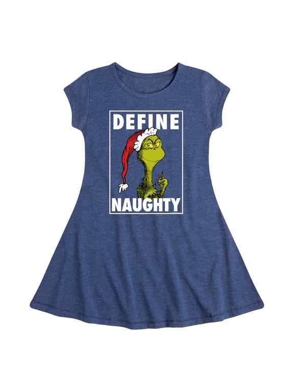 The Grinch - The Grinch Christmas Define Naughty Girls' Fit & Flair Cap Sleeve Graphic Dress