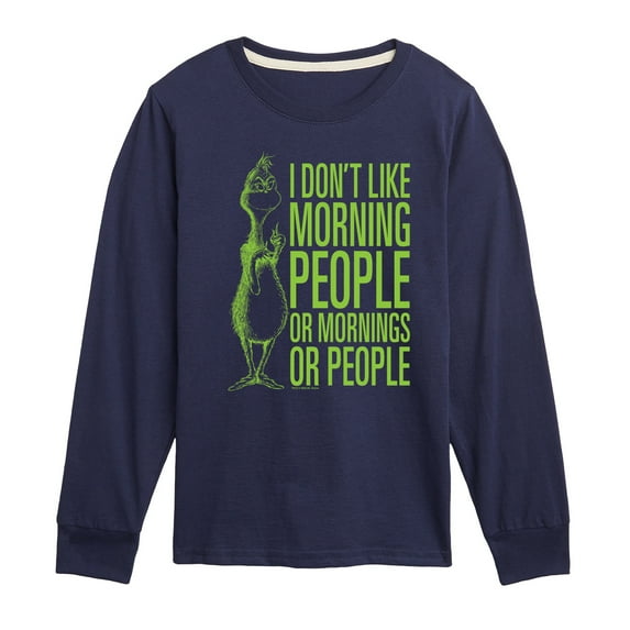 Dr. Seuss The Grinch - Christmas - Don't Like Morning Or People - Toddler & Youth Long Sleeve Graphic T-Shirt