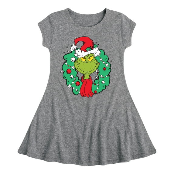 Dr. Seuss The Grinch - Christmas - Grinch Wreath - Toddler & Youth Girls Fit & Flare Dress