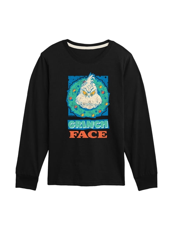 The Grinch - The Grinch Christmas Grinch's Face Boys' Long Sleeve Graphic T-Shirt