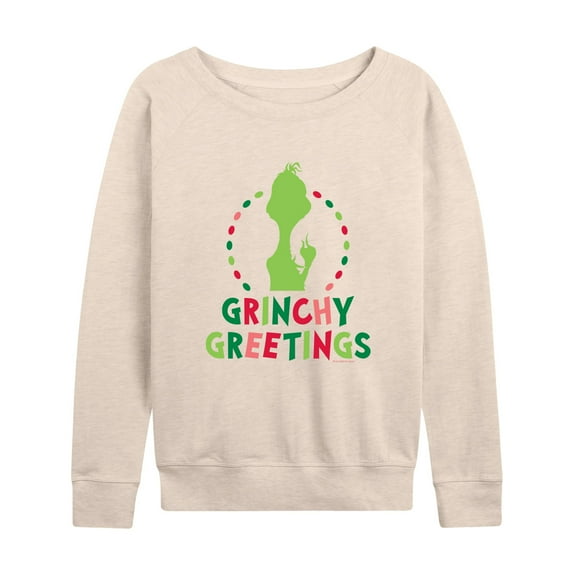 Dr. Seuss The Grinch - Christmas - Grinchy Greetings - Women's Lightweight French Terry Long Sleeve Shirt