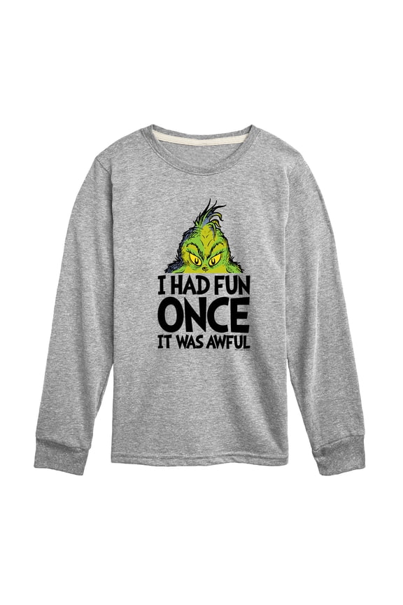 Dr. Seuss The Grinch - Christmas - Had Fun Once; It Was Awful - Toddler & Youth Long Sleeve Graphic T-Shirt