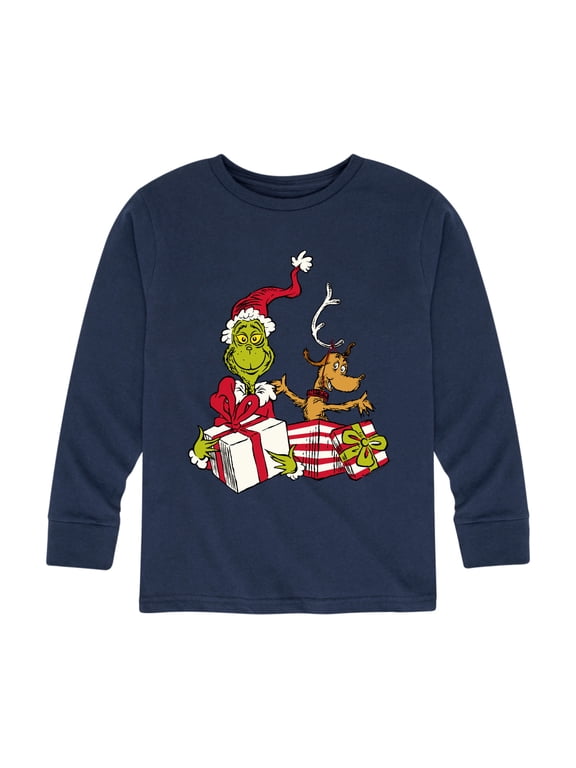 The Grinch - The Grinch with Max Christmas Presents Boys' Long Sleeve Graphic T-Shirt
