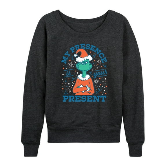 Dr. Seuss The Grinch - Christmas - My Presence Is Your Present - Women's Lightweight French Terry Long Sleeve Shirt