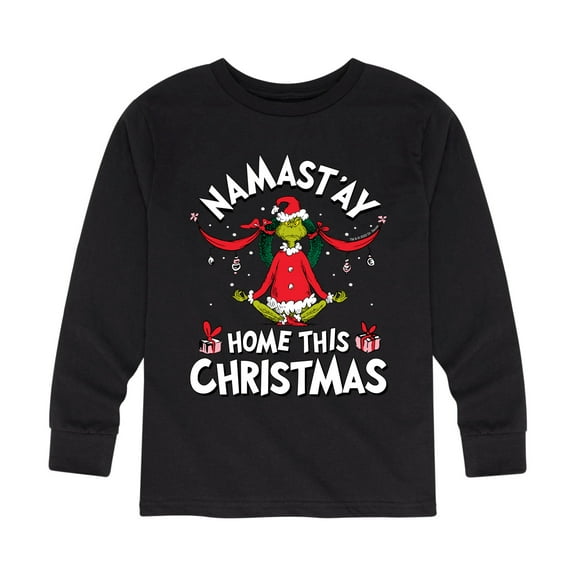 Dr. Seuss The Grinch - Christmas - Namast'ay Home This Christmas - Toddler & Youth Long Sleeve Graphic T-Shirt