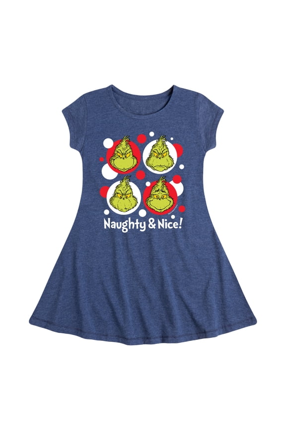 Dr. Seuss The Grinch - Christmas - Naughty & Nice - Toddler & Youth Girls Fit & Flare Dress