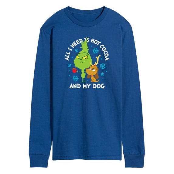 Dr. Seuss The Grinch - Christmas - Only Need Hot Cocoa & My Dog - Men's Long Sleeve T-Shirt