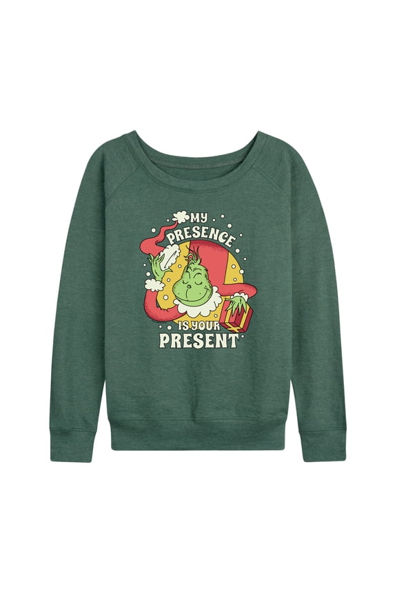 Dr. Seuss The Grinch - Christmas - Presence Is Your Present - Women's Lightweight French Terry Long Sleeve Shirt
