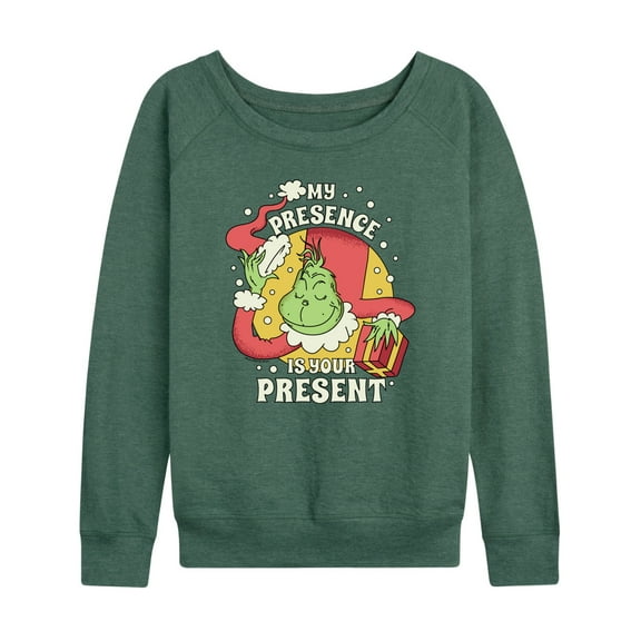 Dr. Seuss The Grinch - Christmas - Presence Is Your Present - Women's Lightweight French Terry Long Sleeve Shirt