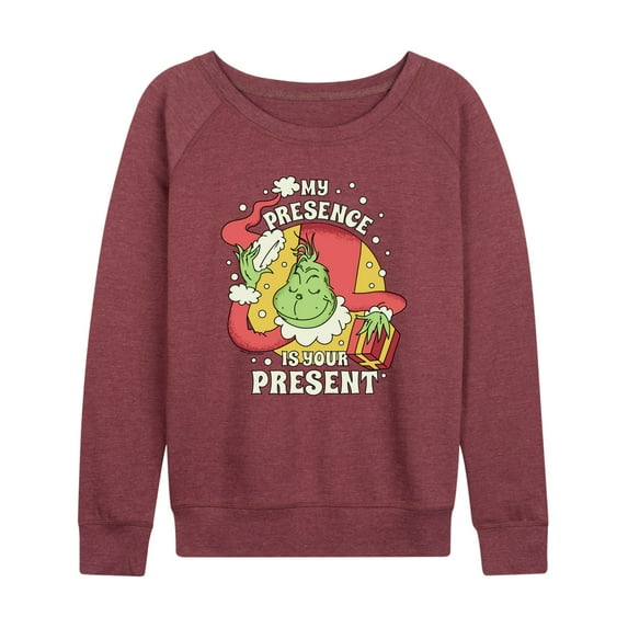 Dr. Seuss The Grinch - Christmas - Presence Is Your Present - Women's Lightweight French Terry Long Sleeve Shirt
