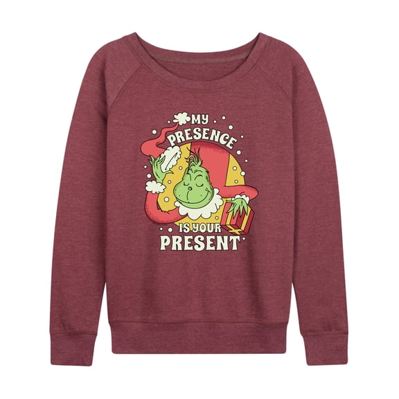 Dr. Seuss The Grinch - Christmas - Presence Is Your Present - Women's Lightweight French Terry Long Sleeve Shirt