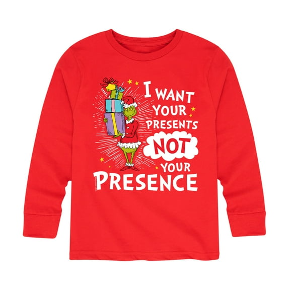 Dr. Seuss The Grinch - Christmas - Presents Not Presence - Toddler & Youth Long Sleeve Graphic T-Shirt
