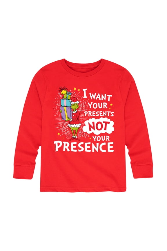 Dr. Seuss The Grinch - Christmas - Presents Not Presence - Toddler & Youth Long Sleeve Graphic T-Shirt