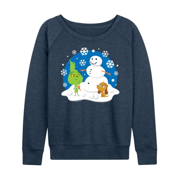 Dr. Seuss The Grinch - Christmas Snowy Scene Little Grinch & Max - Women's Lightweight French Terry Long Sleeve Shirt