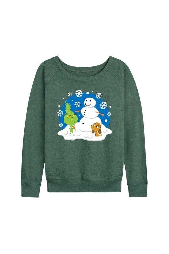 Dr. Seuss The Grinch - Christmas Snowy Scene Little Grinch & Max - Women's Lightweight French Terry Long Sleeve Shirt