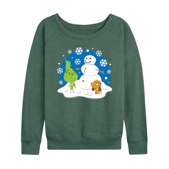 Dr. Seuss The Grinch - Christmas Snowy Scene Little Grinch & Max - Women's Lightweight French Terry Long Sleeve Shirt