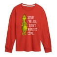 thumbnail image 1 of Dr. Seuss The Grinch - Christmas - Sorry I'm Late, Didn't Want To Come - Toddler & Youth Long Sleeve Graphic T-Shirt, 1 of 4