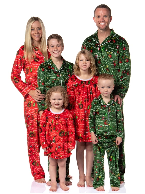 Dr. Seuss How the Grinch Stole Christmas Mens' Tossed Print Notch Collar Sleep Pajama Set