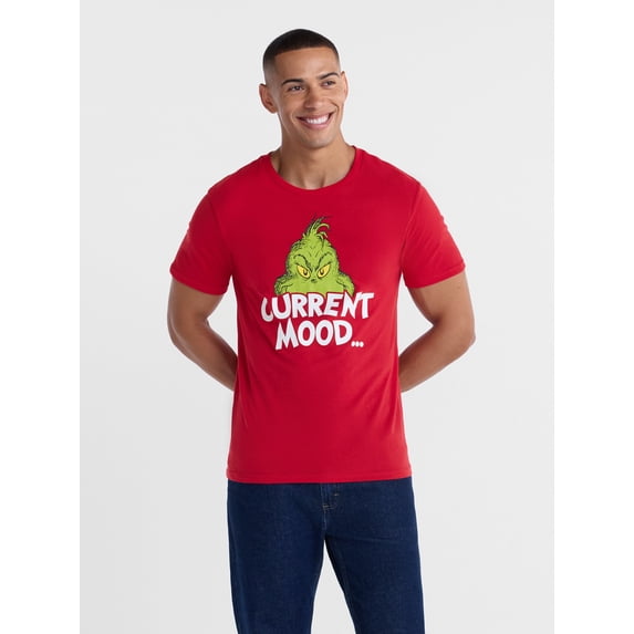 Dr. Seuss The Grinch Current Mood Men's and Big Men's Graphic Christmas Tee, Sizes S-2XL
