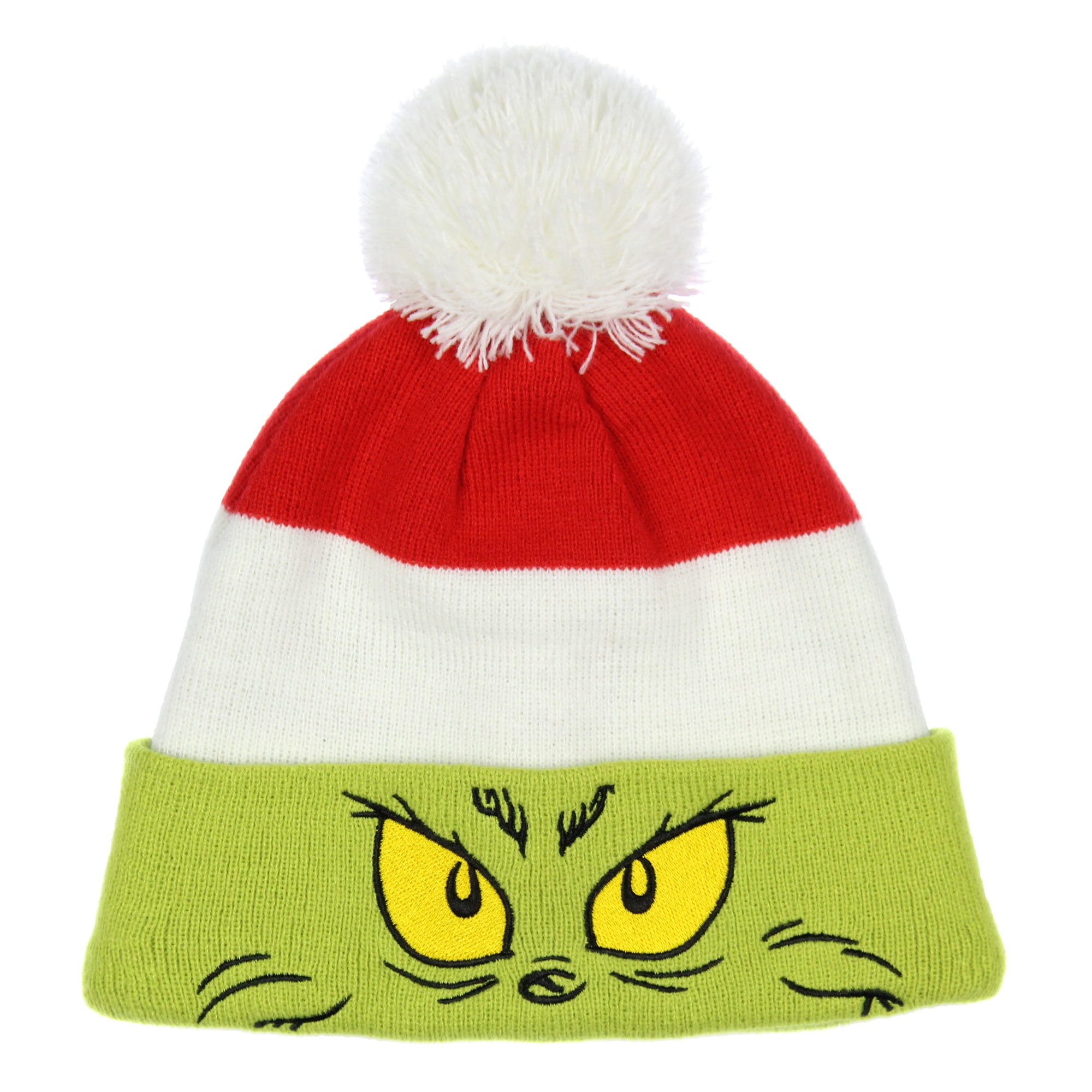 Brand New The Grinch Knit Pom Embroidered Hat Green Christmas Novelty Beanie Grinch Hats Beanies Green Black Cuffed Knit Embroidered  main image 4