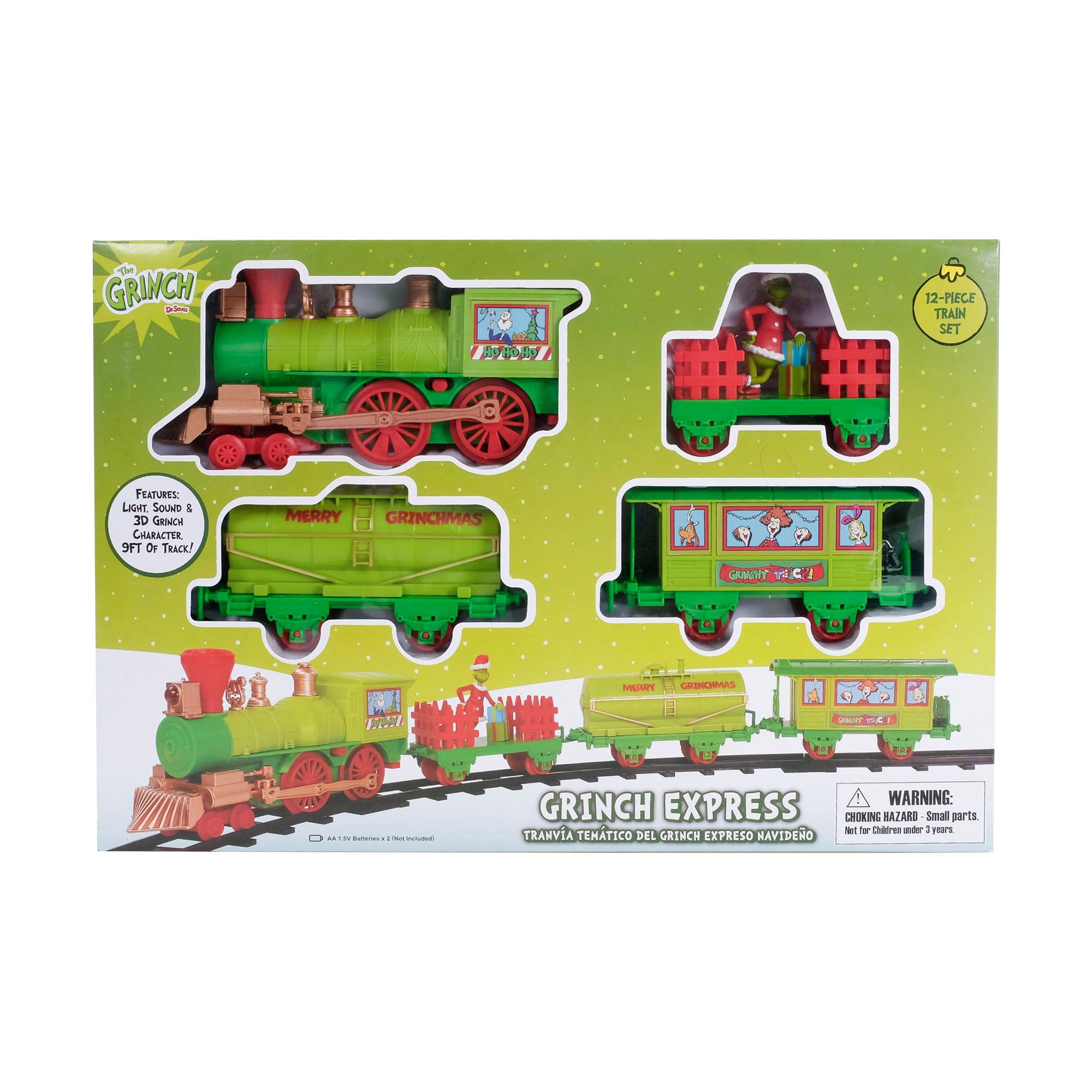 Dr. Seuss The Grinch Express 12‑Piece Holiday Train Set with Light ...