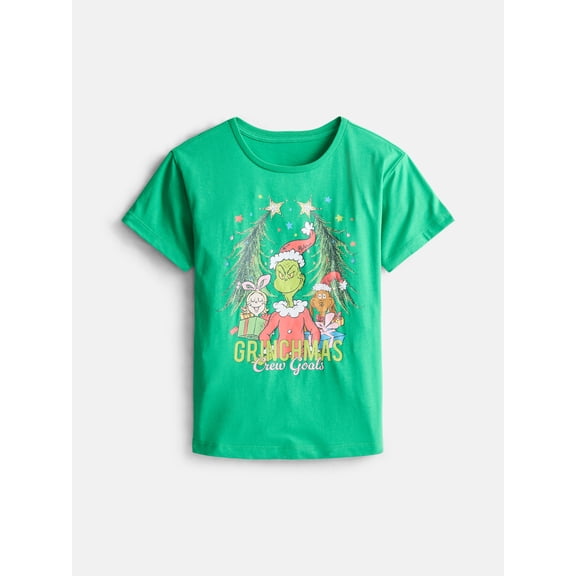 Dr. Seuss The Grinch Girls' Christmas Graphic Tee with Short Sleeves, Sizes 4-16