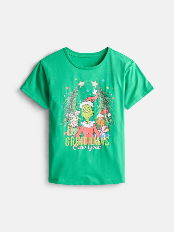 Girls' Christmas Graphic Tee with Short Sleeves, Sizes 4-16