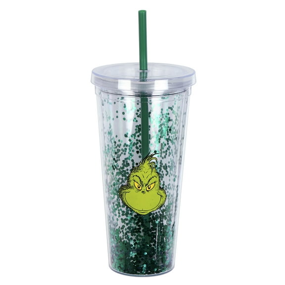 Dr. Seuss The Grinch Glitter Insulated Tumbler 22 oz Travel Cup with Straw