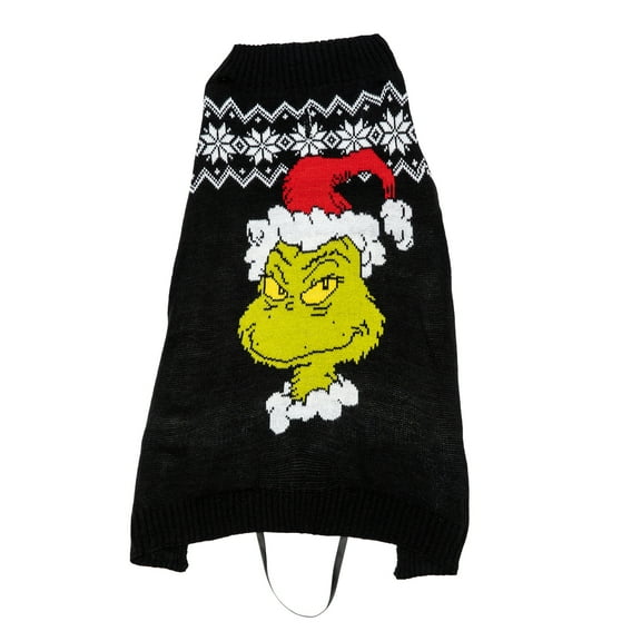 Dr. Seuss' The Grinch! Holiday Pet Sweater for Dogs, Grinch Face, Black, Medium