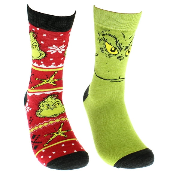 Dr Seuss The Grinch Grinchmas Adult Holiday Crew Socks 2 Pair