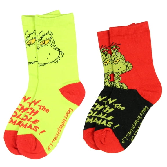 Dr. Seuss The Grinch Kids Socks 2 Pairs Athletic Crew Socks For Boys' Or Girls'