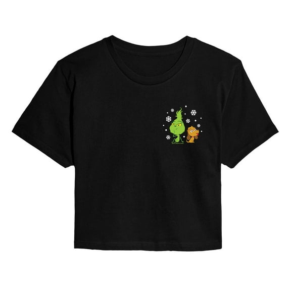Dr. Seuss The Grinch - Little Grinch - Enjoying Snowflakes - Juniors Cropped Cotton Blend T-Shirt