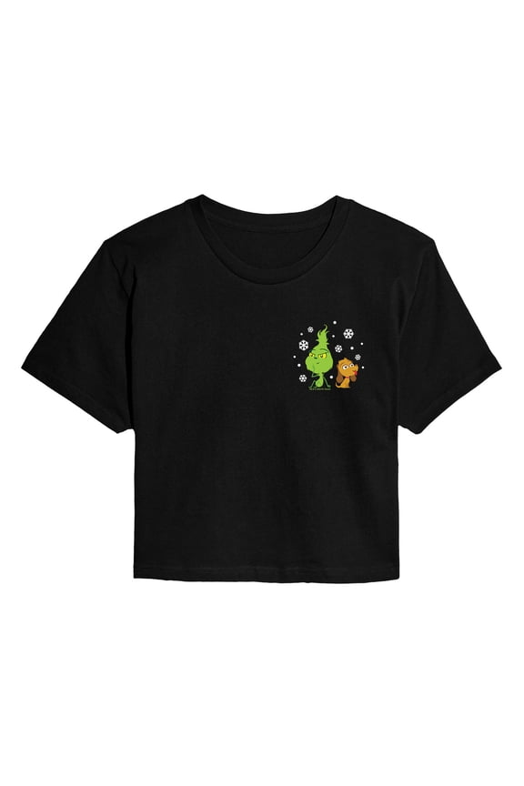 Dr. Seuss The Grinch - Little Grinch - Enjoying Snowflakes - Juniors Cropped Cotton Blend T-Shirt