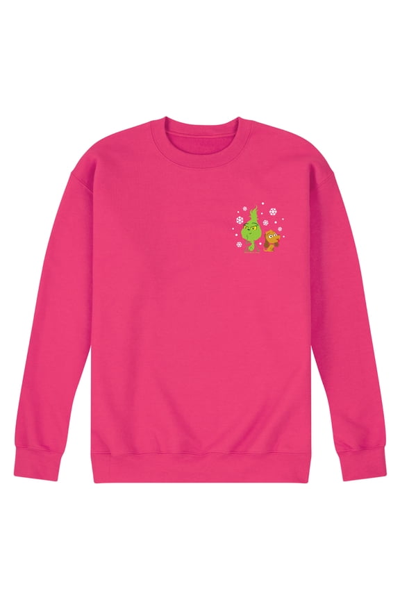 Dr. Seuss The Grinch - Little Grinch - Enjoying Snowflakes - Men's Crew Neck Fleece Pullover