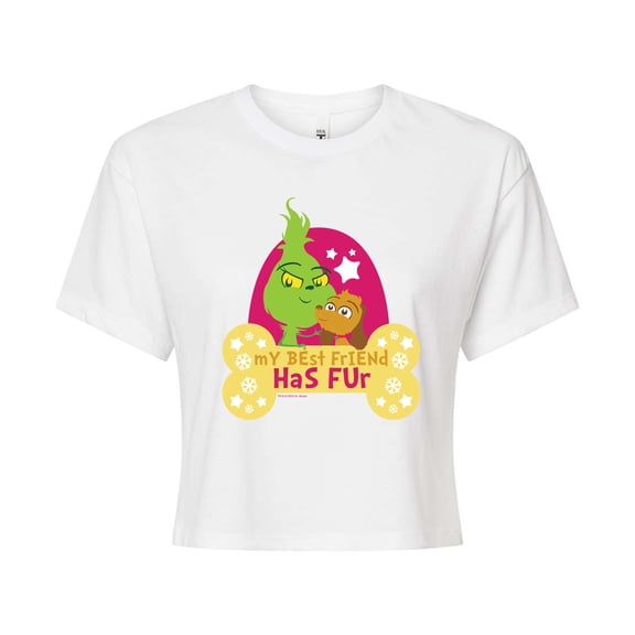 Dr. Seuss The Grinch - Little Grinch - My Best Friend Has Fur - Juniors Cropped Cotton Blend T-Shirt