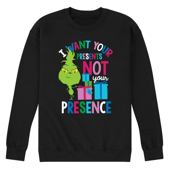 Dr. Seuss The Grinch - Little Grinch - Want Your Presents Not Presence - Men's Crew Neck Fleece Pullover