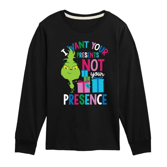 Dr. Seuss The Grinch - Little Grinch - Want Your Presents Not Presence - Toddler & Youth Long Sleeve T-Shirt