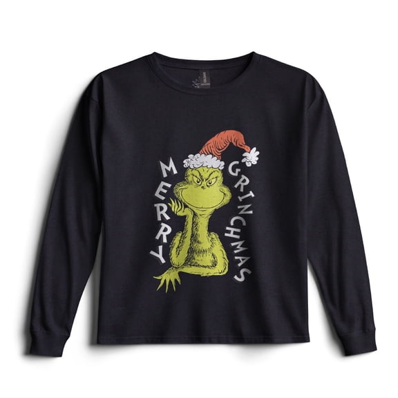 Dr. Seuss The Grinch Long Sleeve Graphic Christmas T-Shirt for Little & Big Boys, Crewneck Holiday Tee (Sizes 4-20)