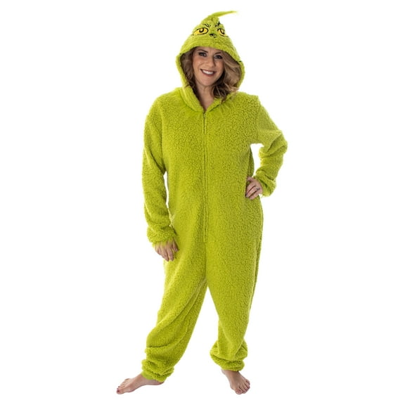 Dr. Seuss The Grinch Matching Family Costume Pajama Sherpa Union Suit for Men Women (SM)
