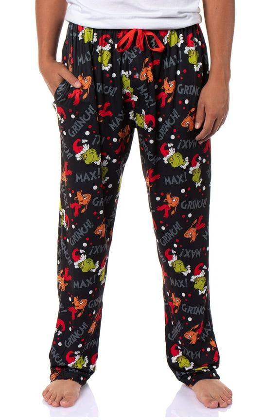 Dr. Seuss The Grinch Men's AOP Grinch and Max Holiday Design Adult Lounge Sleep Pajama Pants