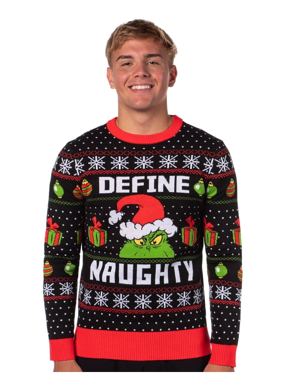 Dr. Seuss The Grinch Men's Define Naughty Fair Isle Holiday Ugly Christmas Sweater