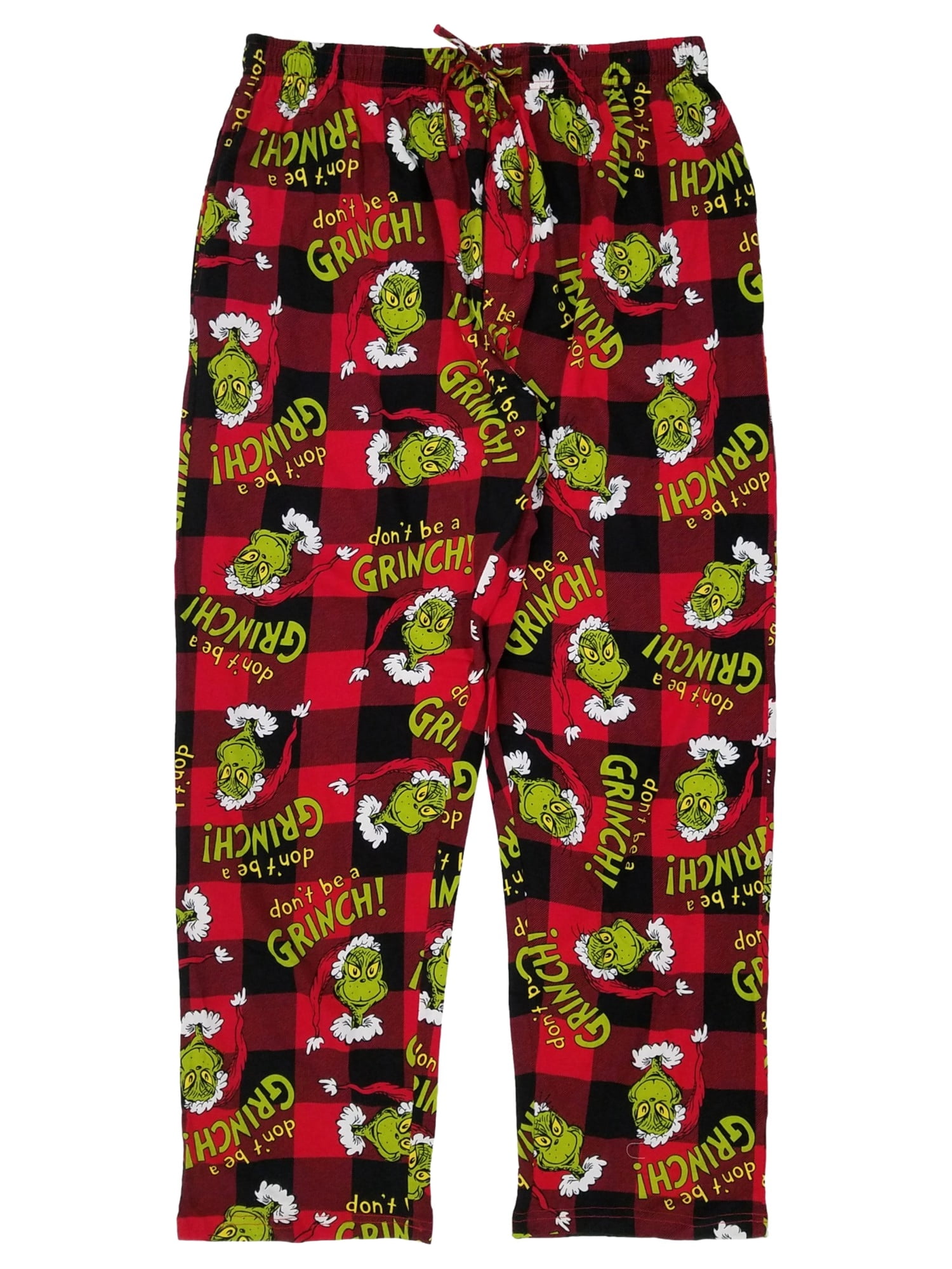 Dr. Seuss The Grinch Mens Red & Black Check Sleep Pants Pajama Bottoms
