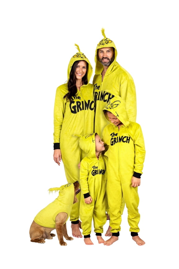 The Grinch Mens Union Suit Onesie Pajama Costume with Hood, Dad, Size: S/M