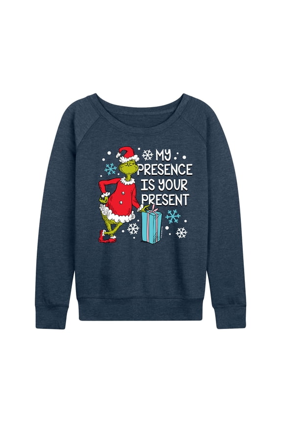 Dr. Seuss - The Grinch My Presence Is Your Present - Women's Lightweight French Terry Long Sleeve Shirt