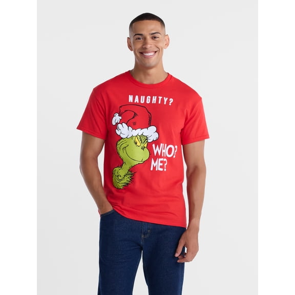Dr. Seuss The Grinch Naughty Men's and Big Men's Graphic Christmas Tee, Sizes S-2XL